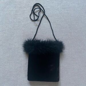 Elegant Black Mini Bag with Fur Trim